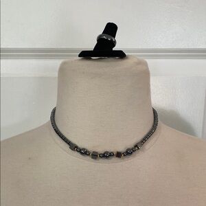 Elegant Gray Hematite Set Necklace & Ring